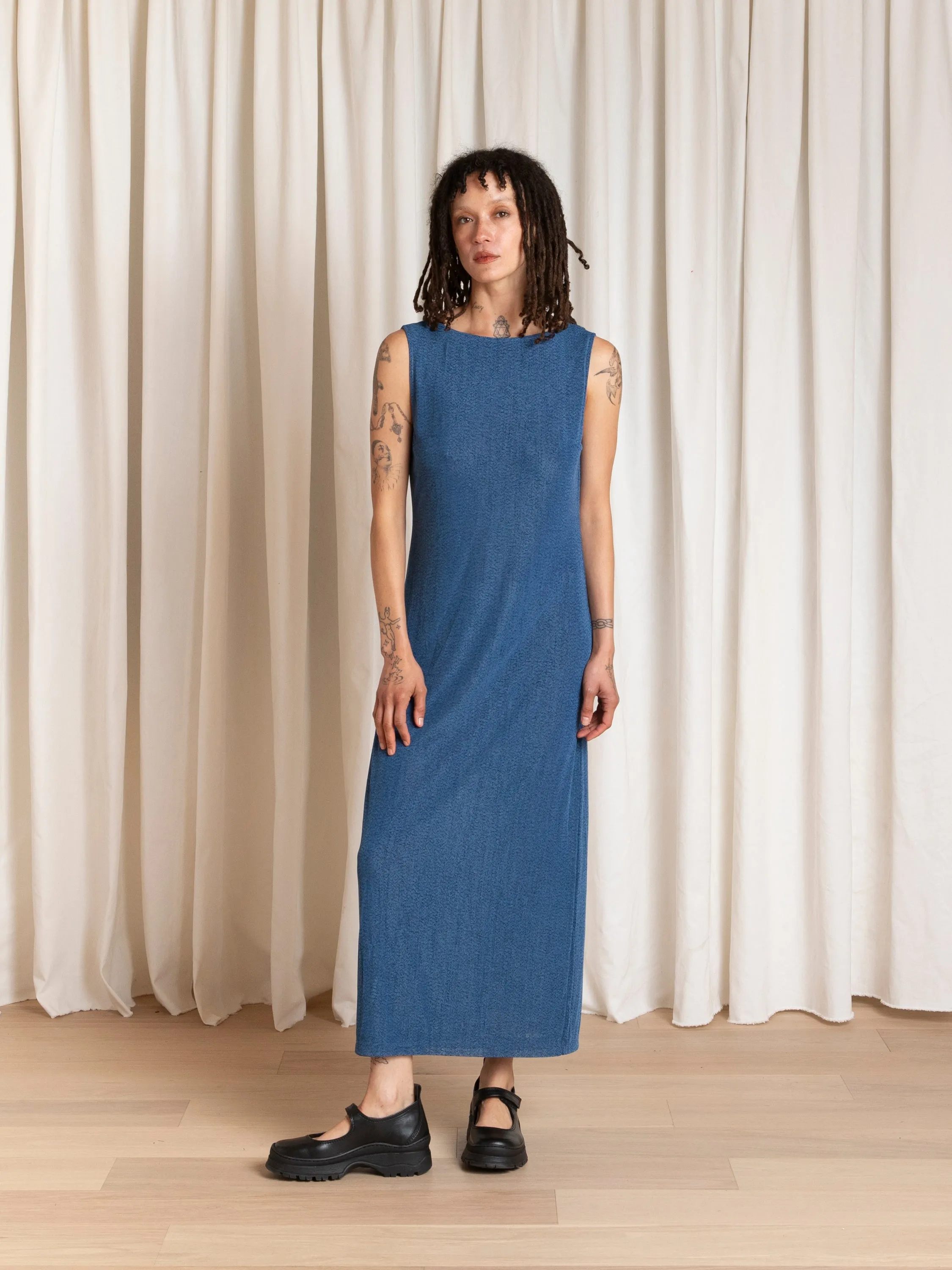 LOW BACK COLUMN DRESS - BLUE sold by Ali Golden product image thumbnail 4
