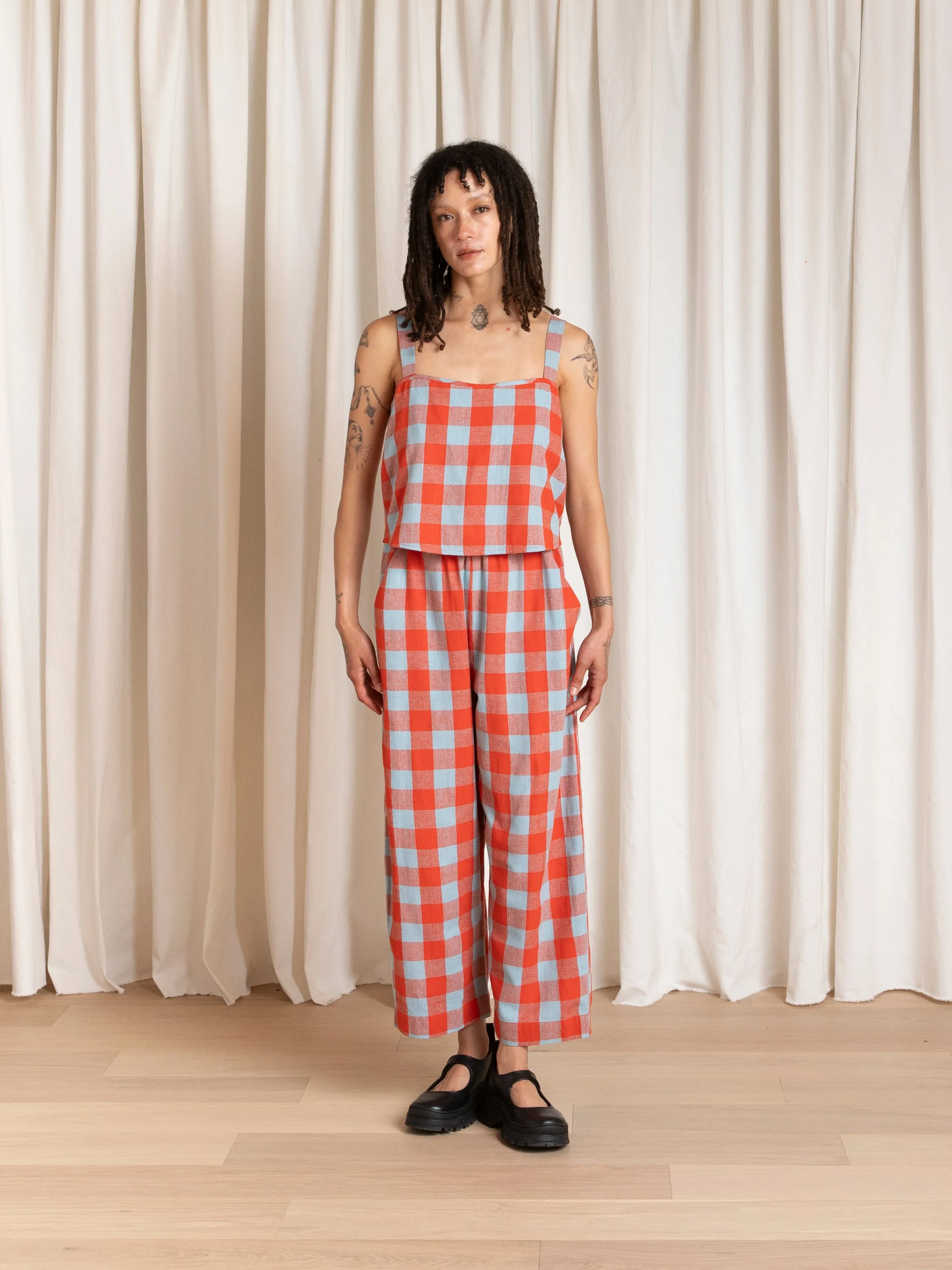 BUTTON BACK TANK - POPPY/FUCK ICE LARGE PLAID sold by Ali Golden product image thumbnail 2