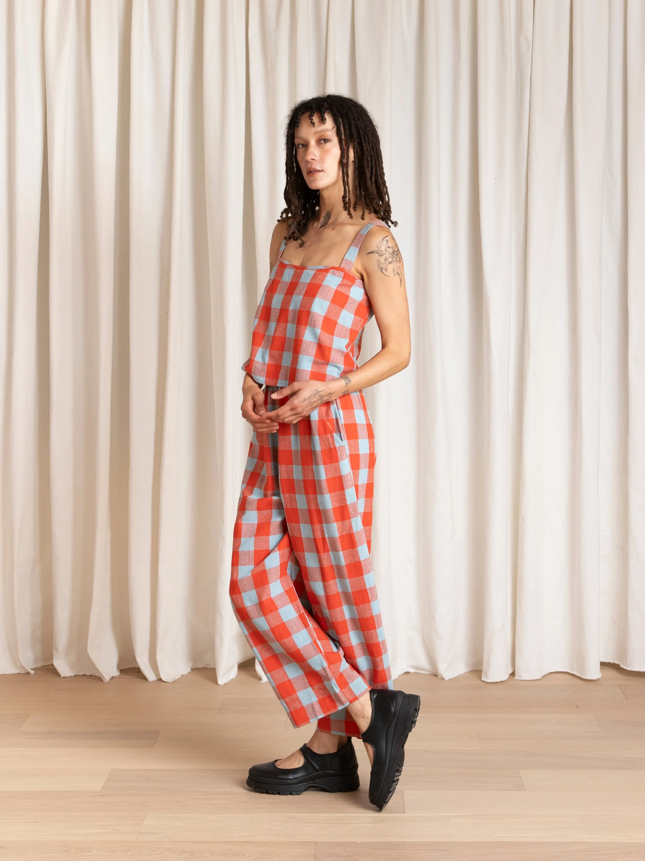 BUTTON BACK TANK - POPPY/FUCK ICE LARGE PLAID sold by Ali Golden product image thumbnail 5