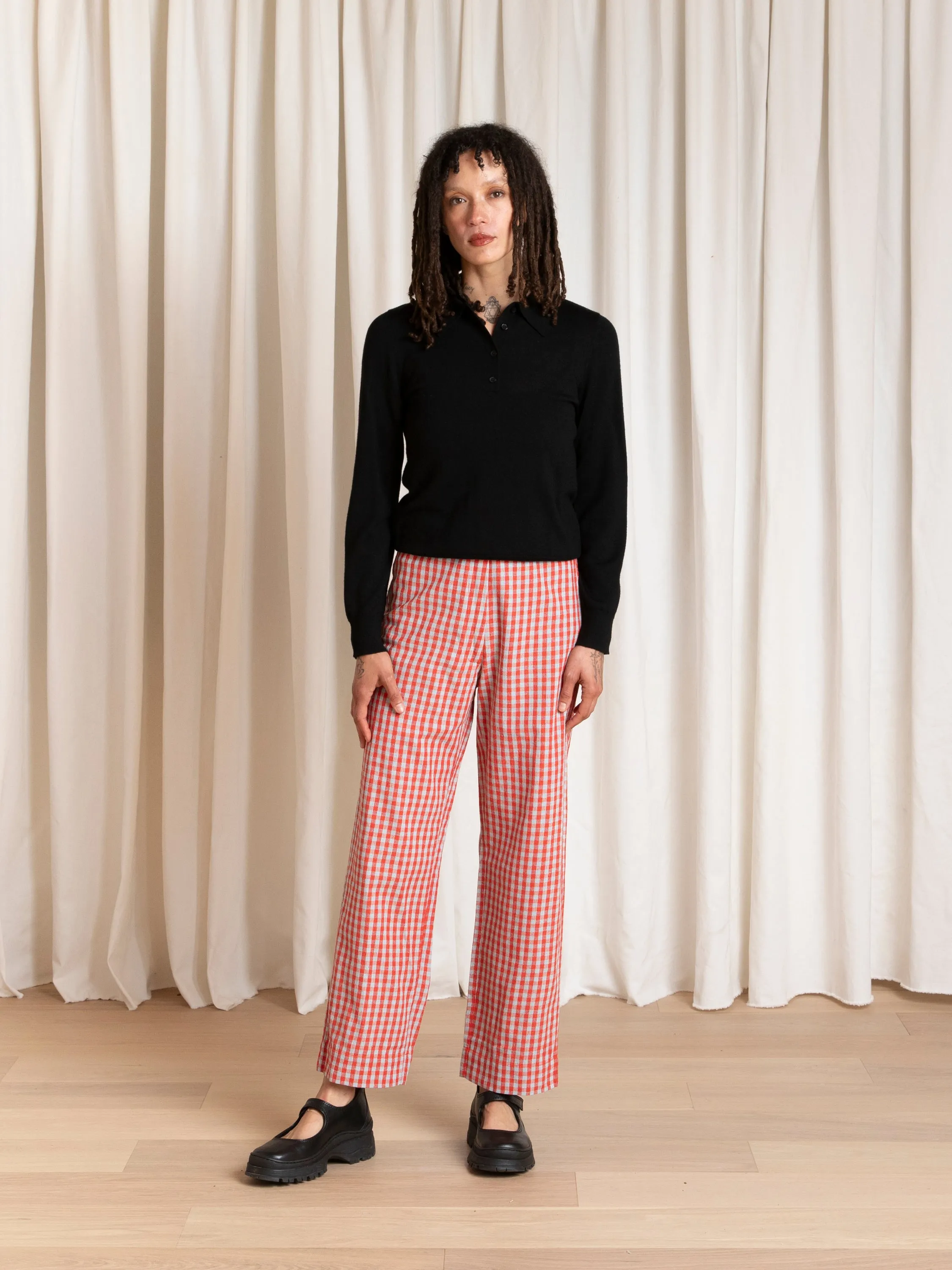 SILK FLY FRONT PANT W/ POCKETS - POPPY/FUCK ICE GINGHAM sold by Ali Golden product image thumbnail 5