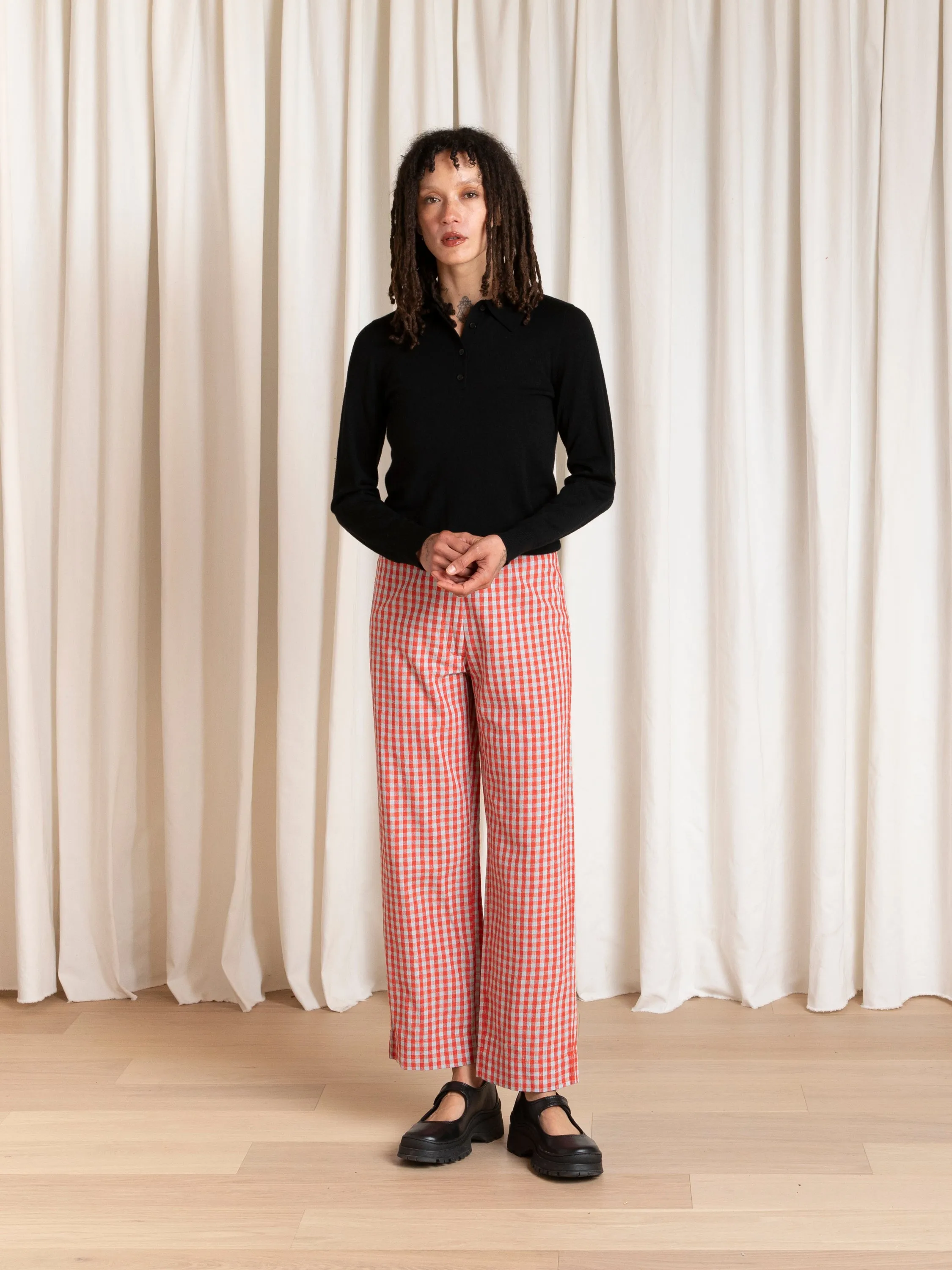 SILK FLY FRONT PANT W/ POCKETS - POPPY/FUCK ICE GINGHAM sold by Ali Golden product image thumbnail 4