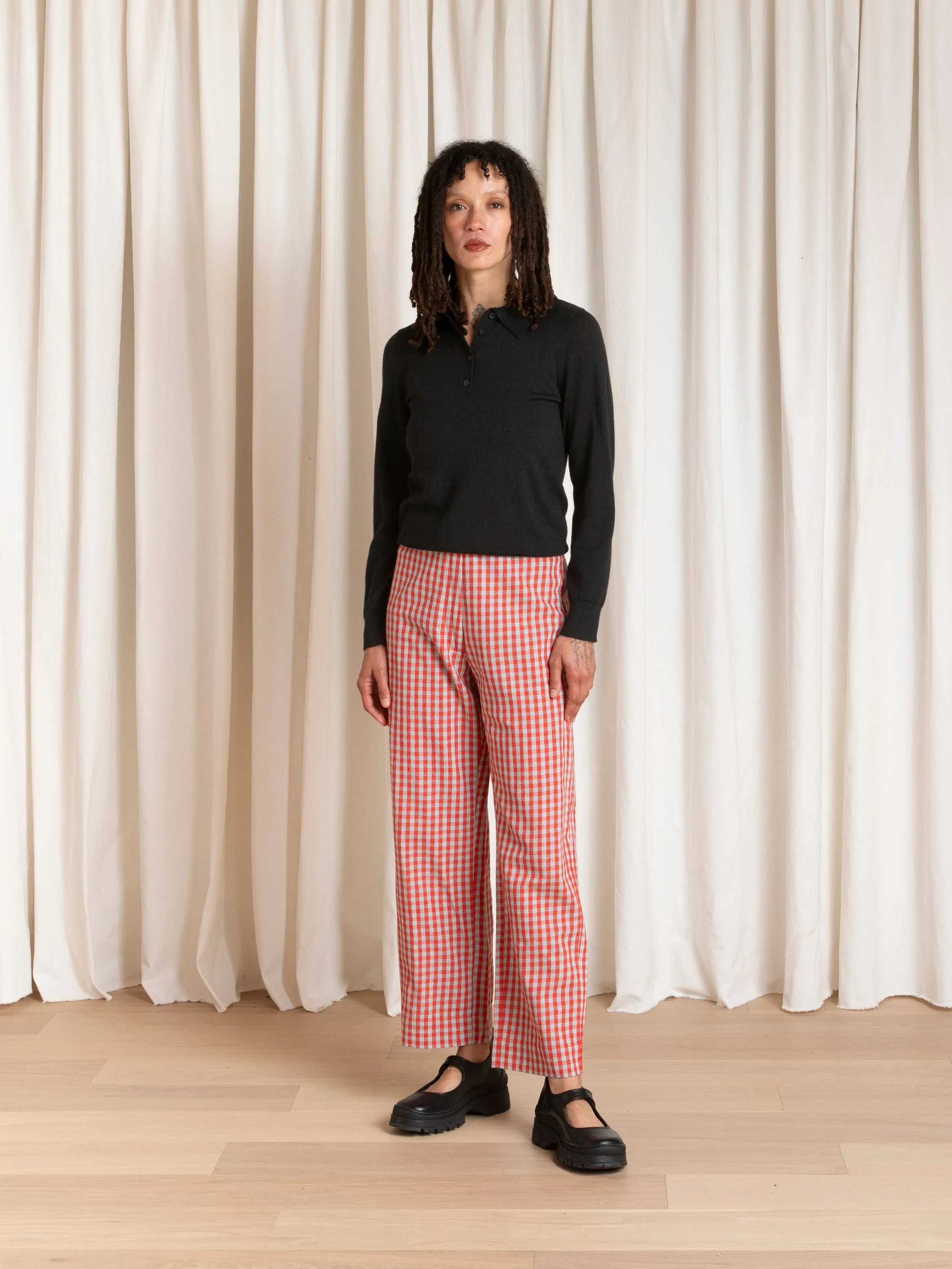 SILK FLY FRONT PANT W/ POCKETS - POPPY/FUCK ICE GINGHAM sold by Ali Golden product image thumbnail 3