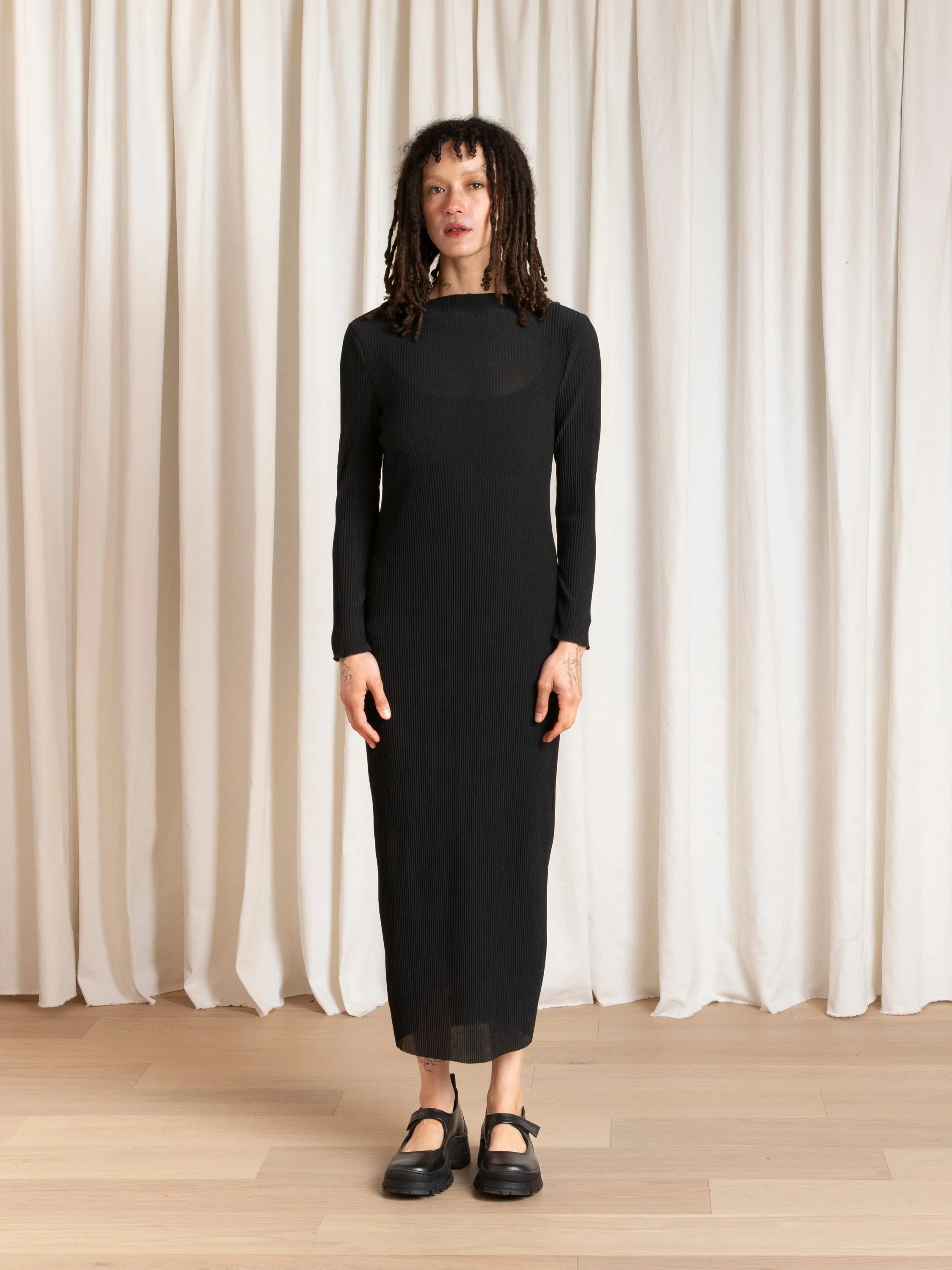 THICK PLEATED MESH DRESS - BLACK sold by Ali Golden product image thumbnail 2