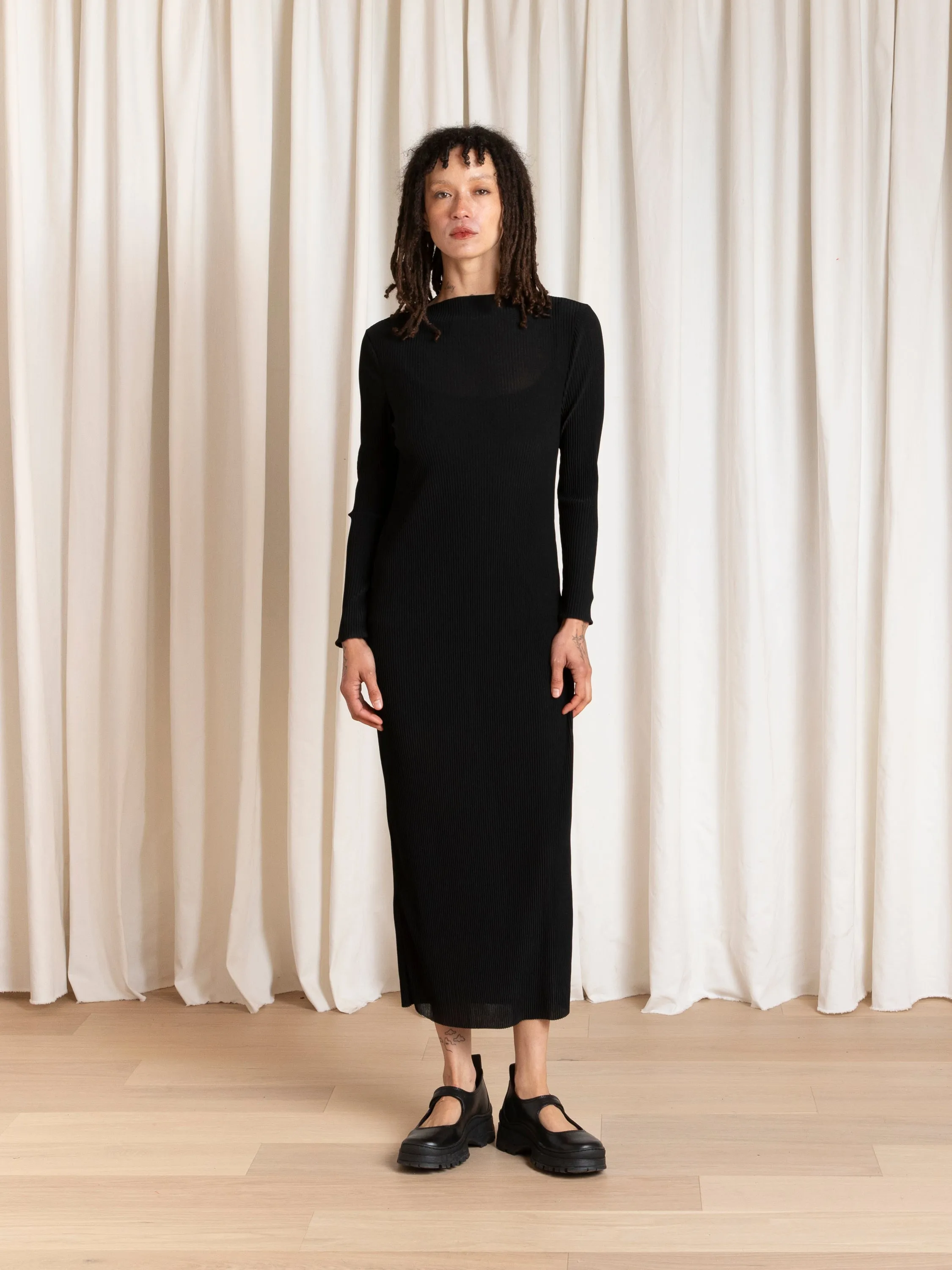 THICK PLEATED MESH DRESS - BLACK sold by Ali Golden product image thumbnail 5