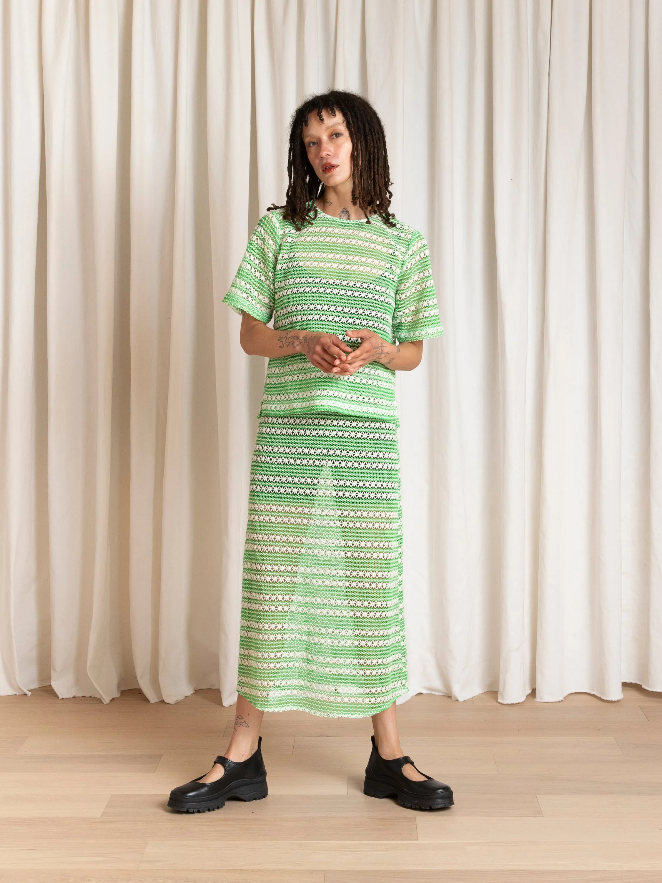 SLIM MIDI SKIRT - LIME/IVORY CROCHET sold by Ali Golden product image thumbnail 3