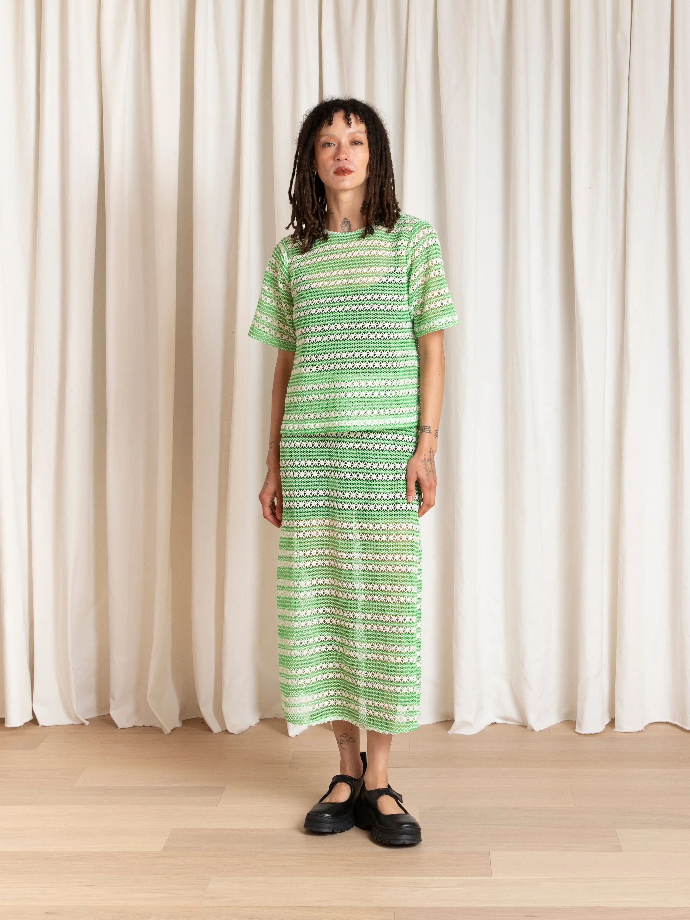 SLIM MIDI SKIRT - LIME/IVORY CROCHET sold by Ali Golden product image thumbnail 4