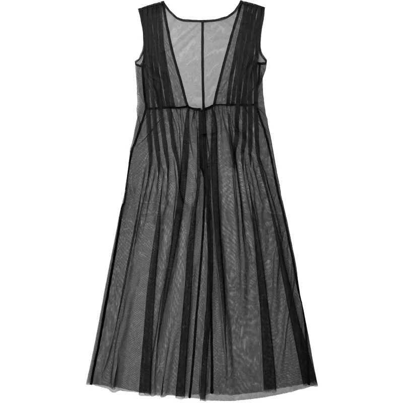 PLEATED MESH HIGH NECK DRESS - BLACK sold by Ali Golden