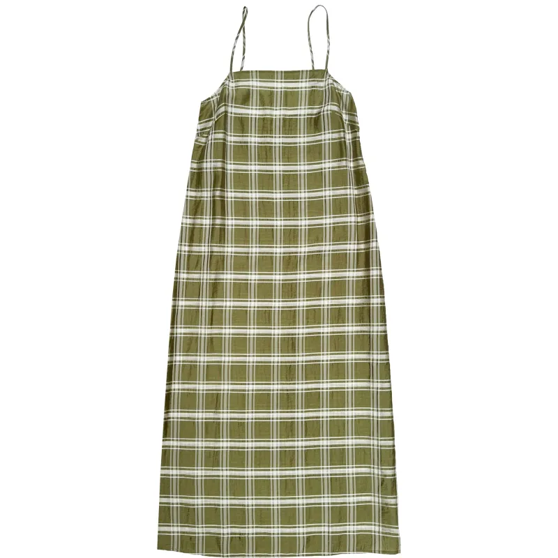 SQUARE NECK SLIP DRESS - OLIVE PLAID made by Ali Golden