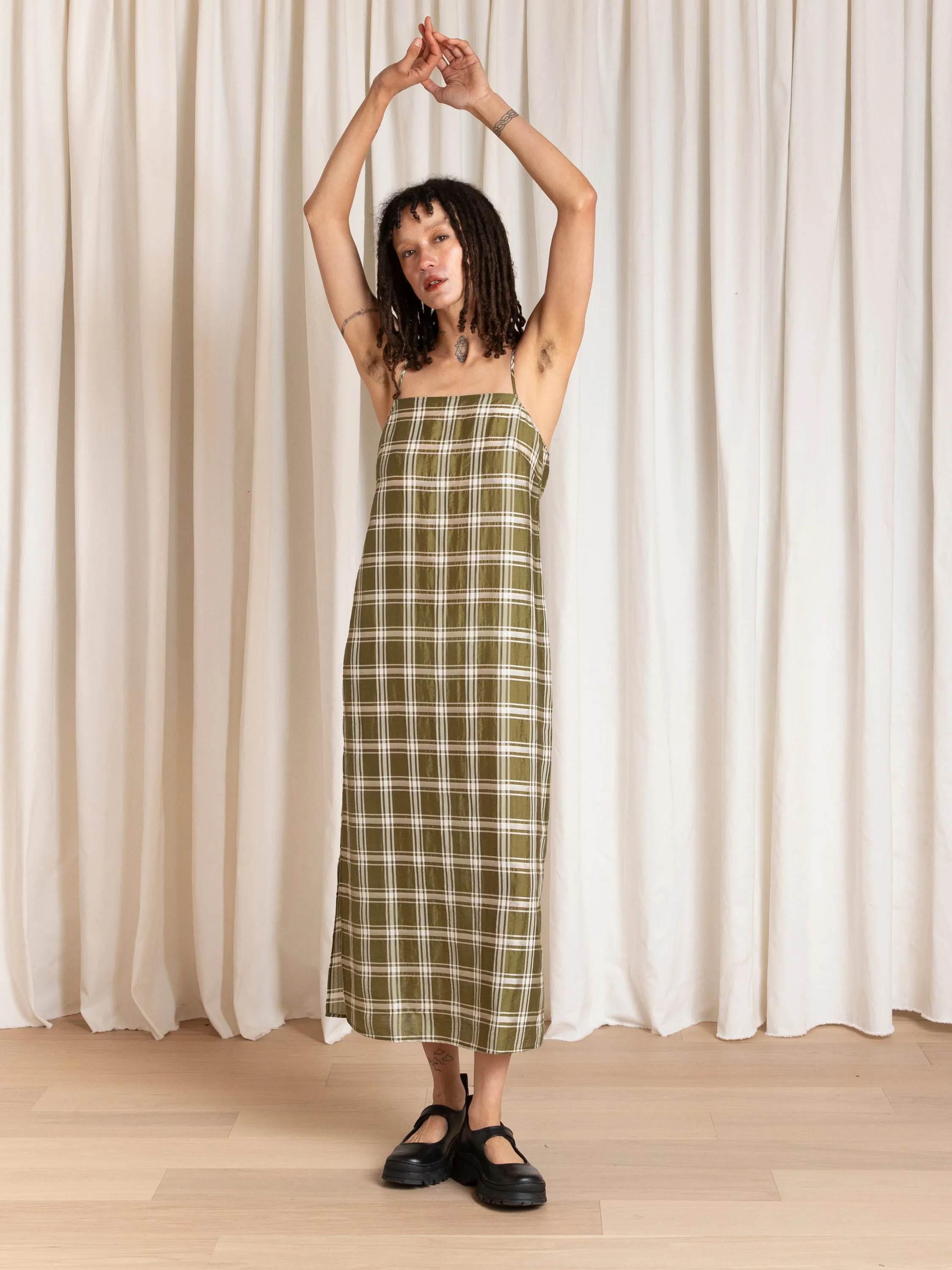 SQUARE NECK SLIP DRESS - OLIVE PLAID sold by Ali Golden product image thumbnail 4