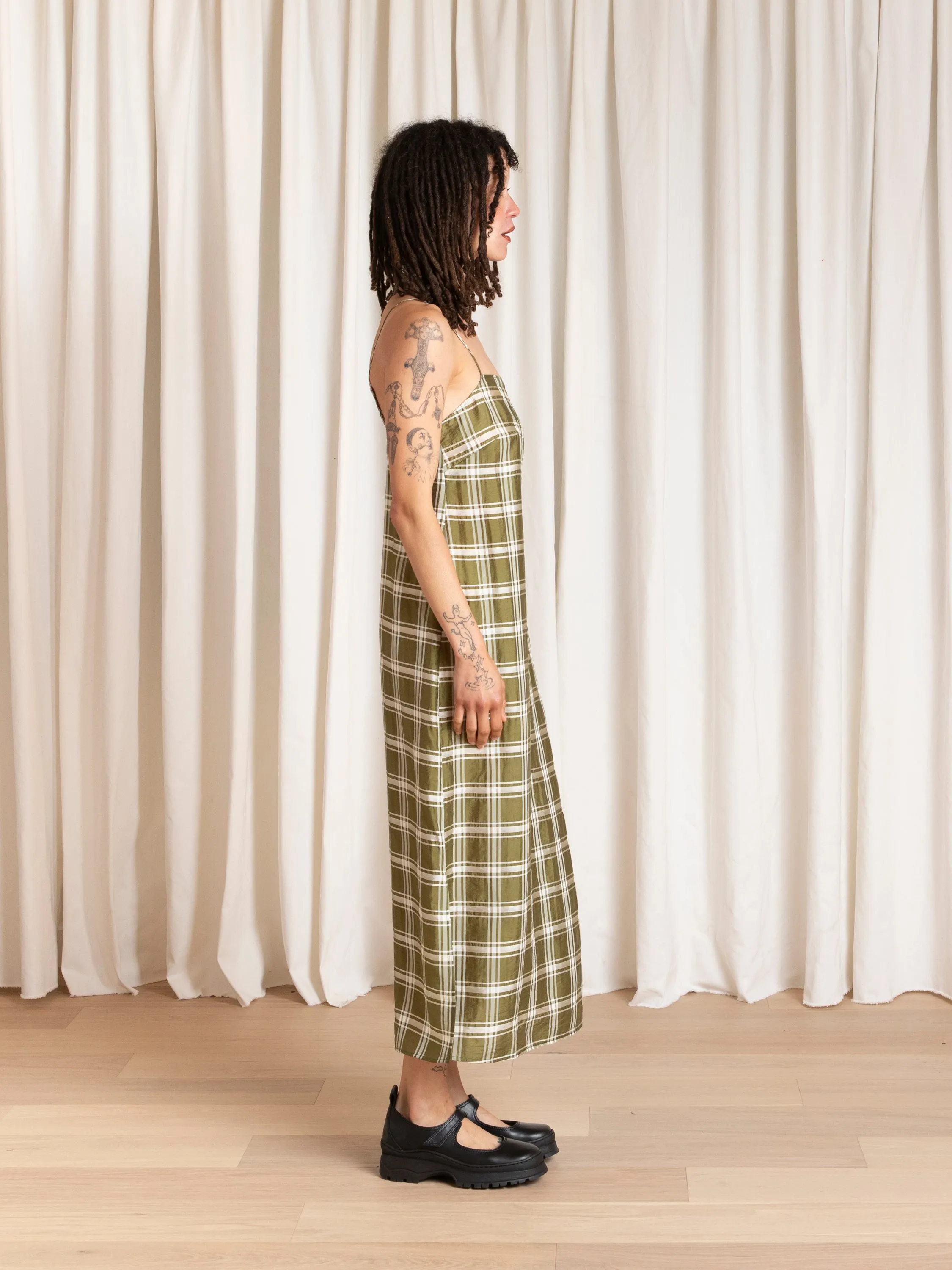 SQUARE NECK SLIP DRESS - OLIVE PLAID sold by Ali Golden product image thumbnail 5