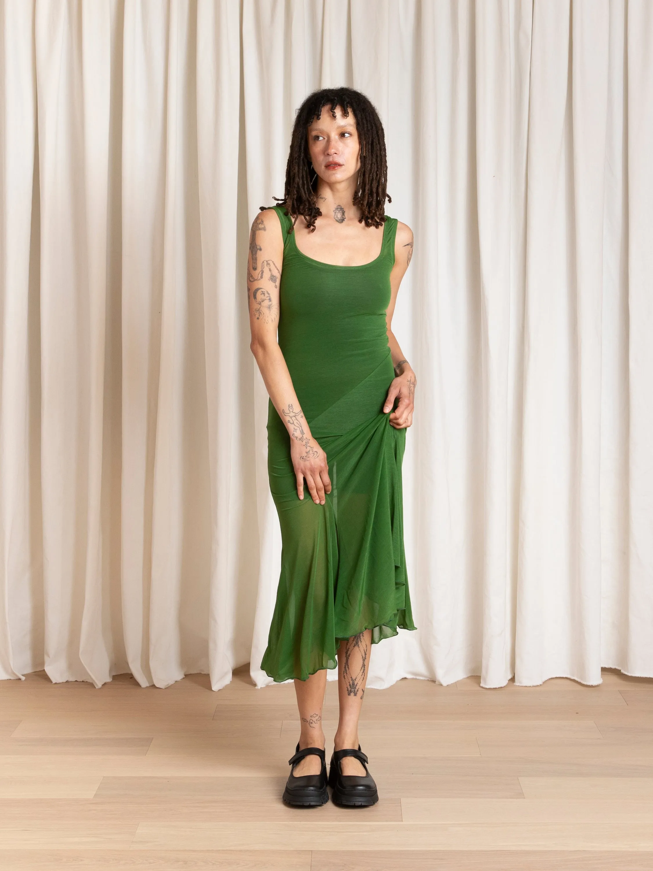 TANK DRESS W/ ASYMMETRICAL HEM - GRASS GREEN sold by Ali Golden product image thumbnail 5