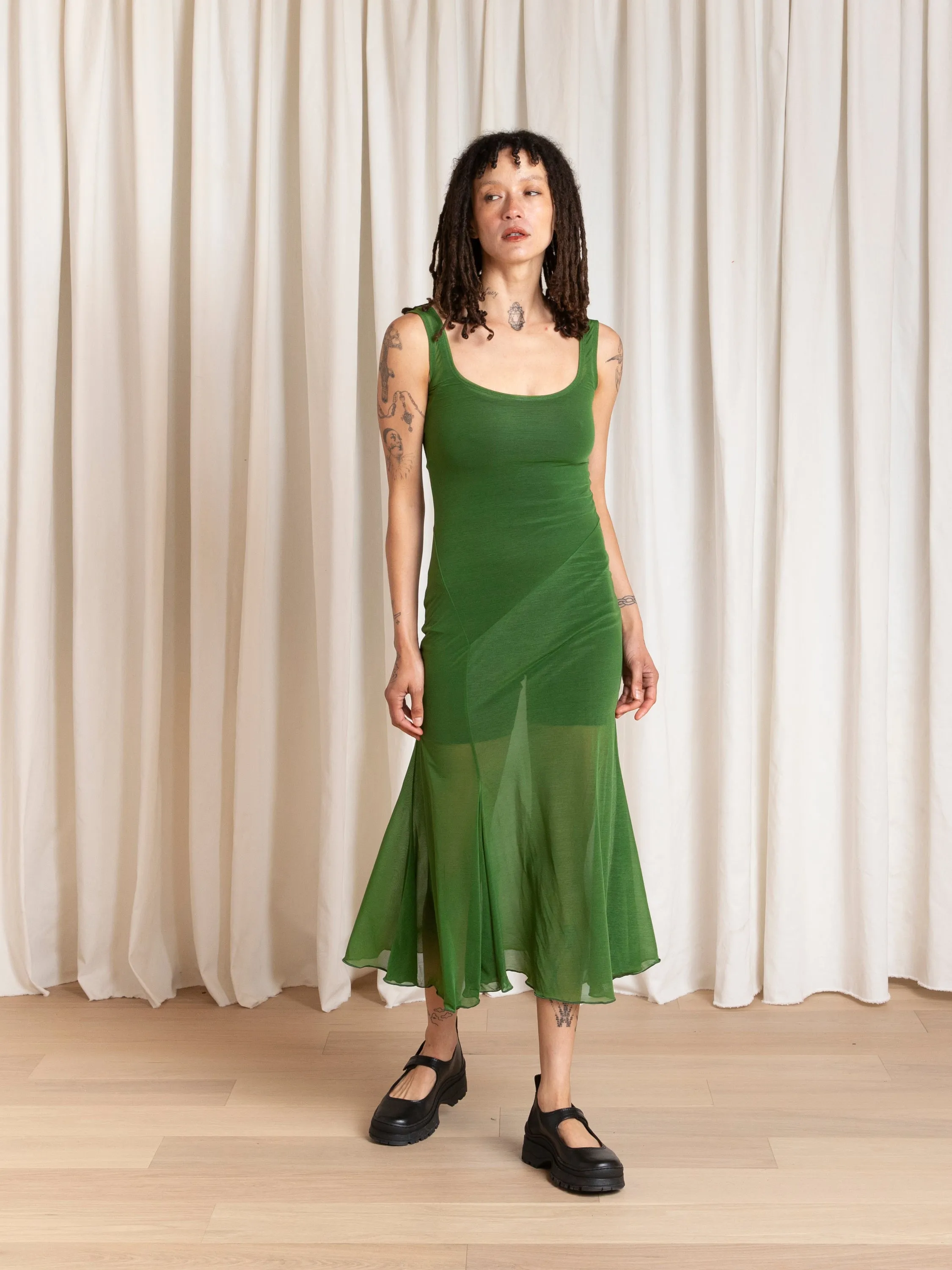 TANK DRESS W/ ASYMMETRICAL HEM - GRASS GREEN sold by Ali Golden product image thumbnail 4