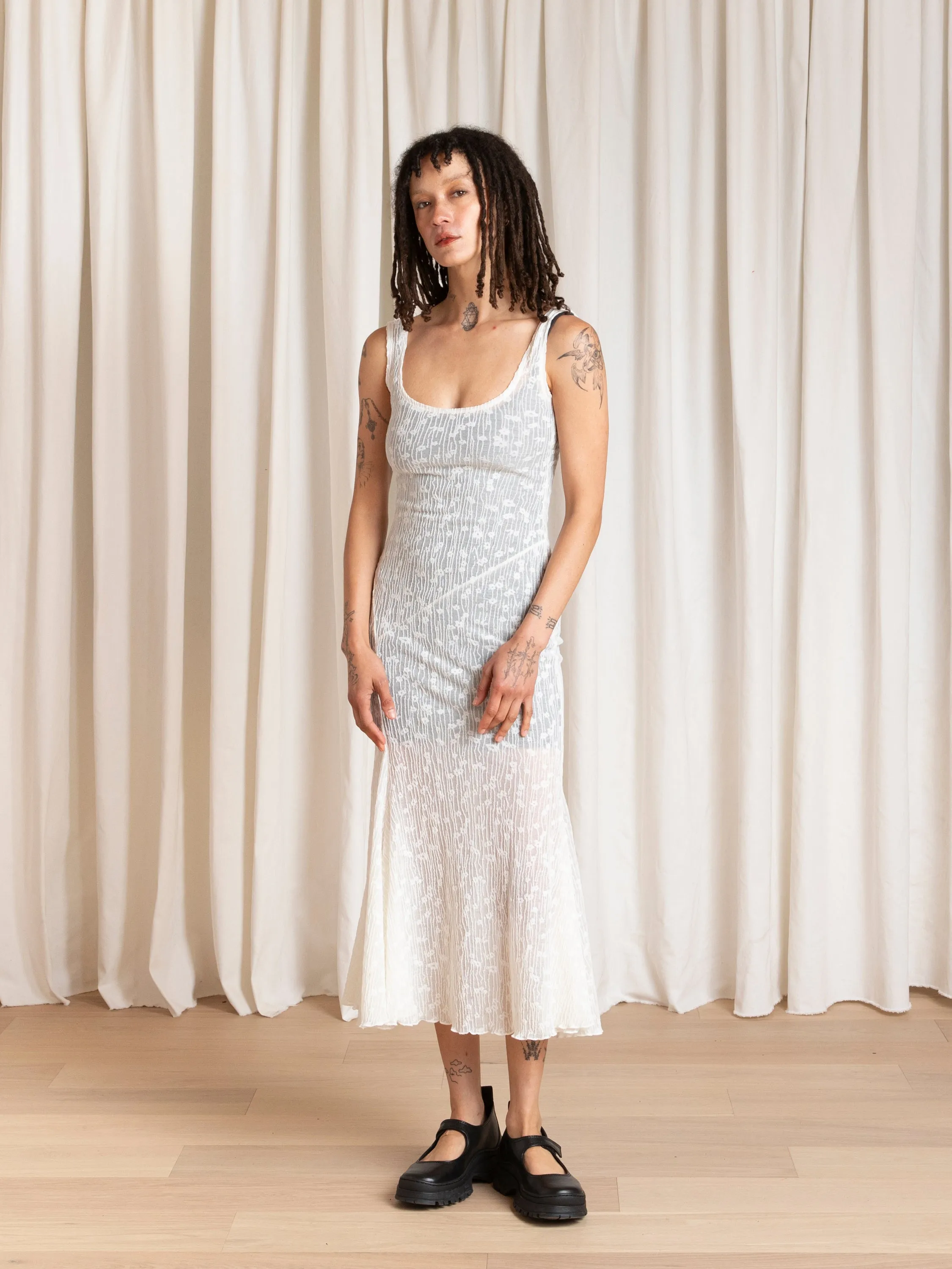 TANK DRESS W/ ASYMMETRICAL HEM - CREAM FLOWER sold by Ali Golden product image thumbnail 5