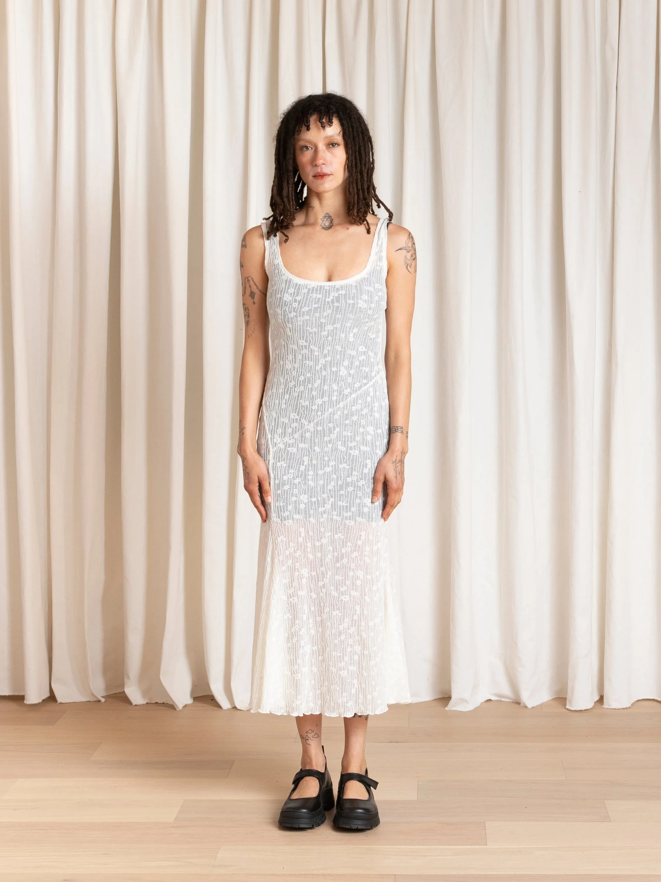 TANK DRESS W/ ASYMMETRICAL HEM - CREAM FLOWER sold by Ali Golden product image thumbnail 2