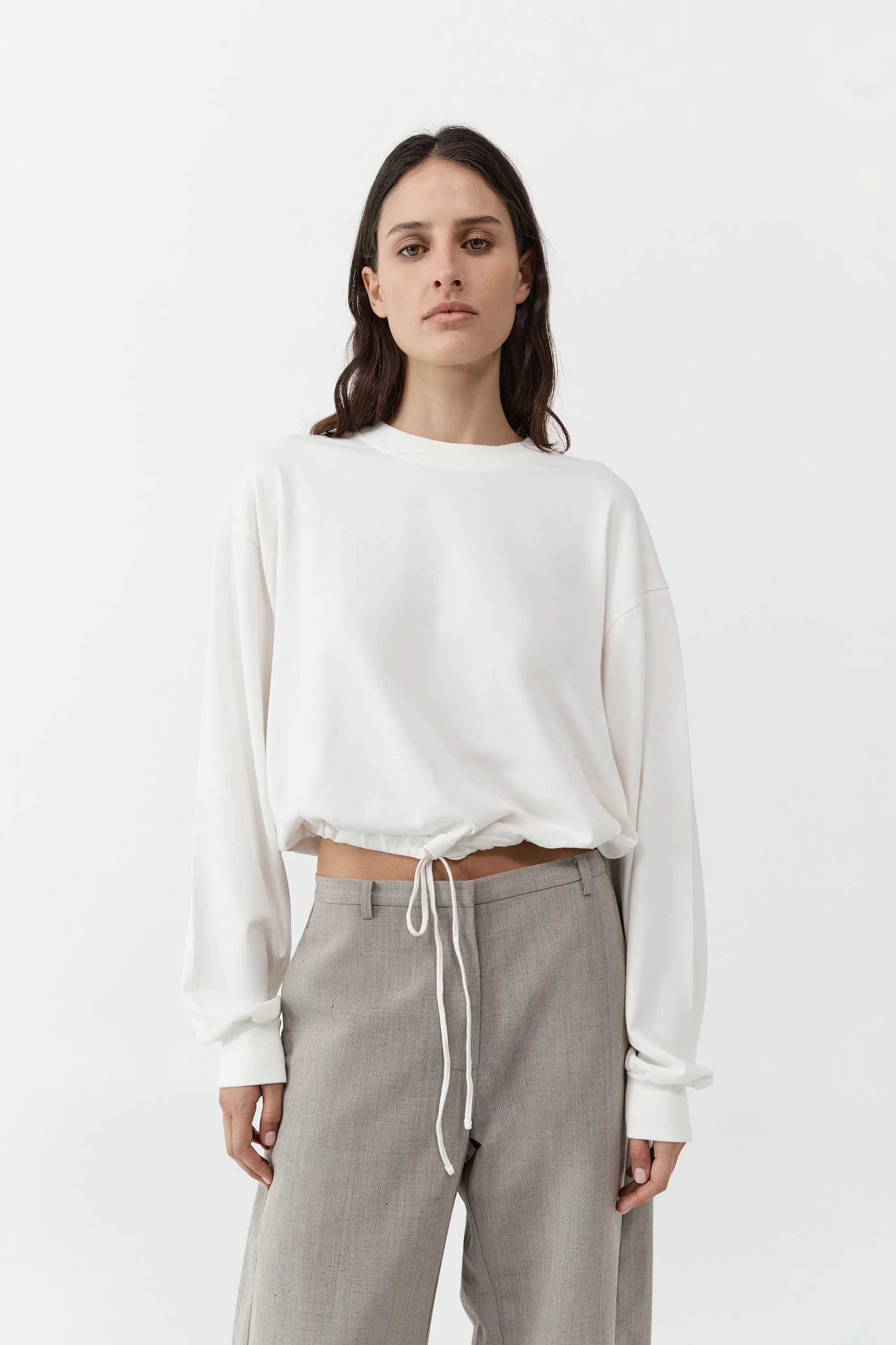 DRAWSTRING LONG SLEEVE TOP - OFF WHITE sold by Ali Golden product image thumbnail 2