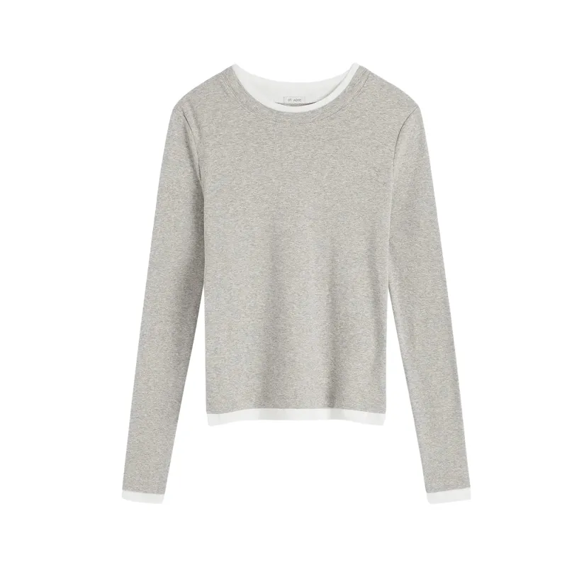 ORGANIC COTTON LAYERED LONG SLEEVE TOP - GREY MARLE made by St. Agni