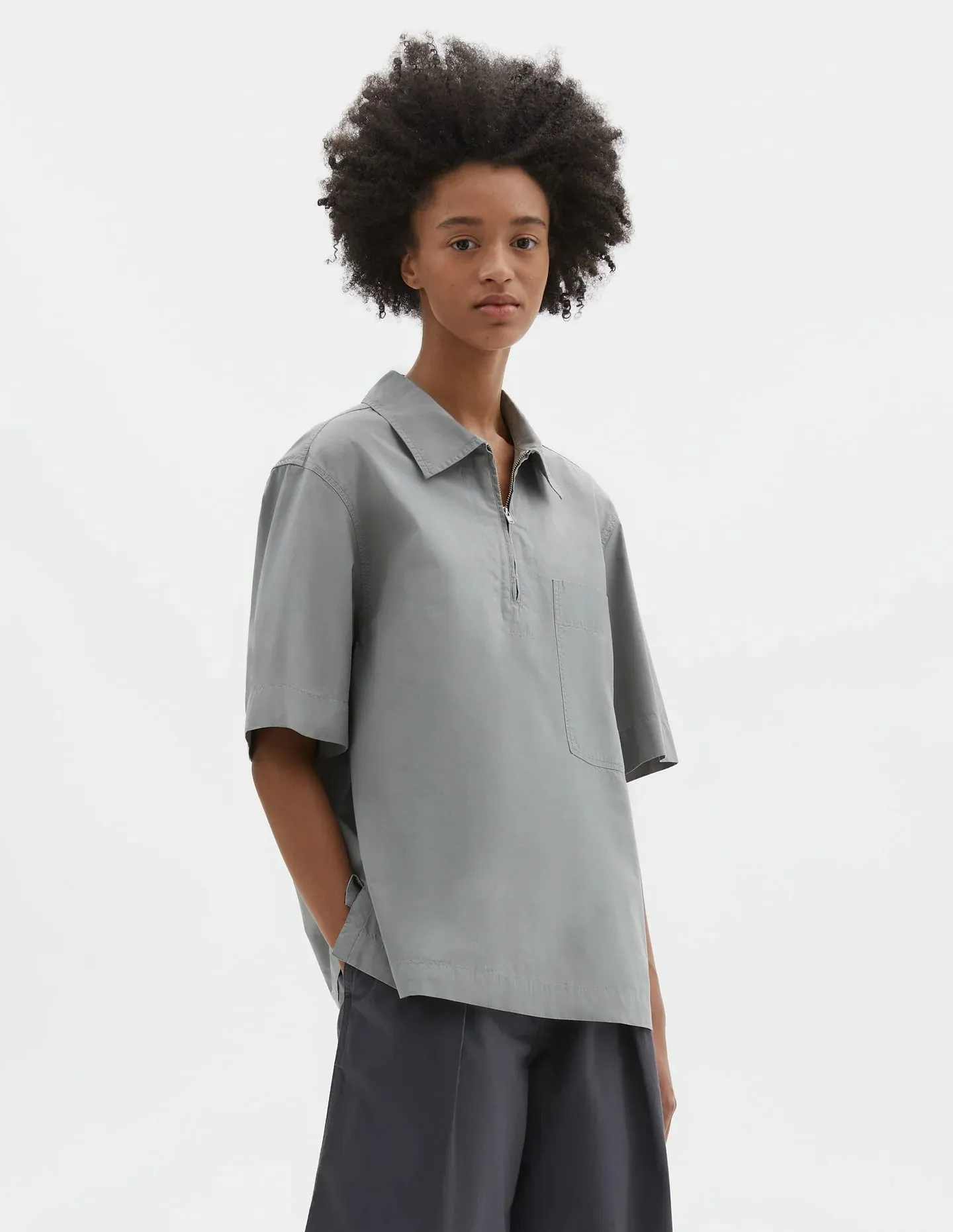 COTTON HALF ZIP SHIRT - FOG sold by Ali Golden product image thumbnail 4