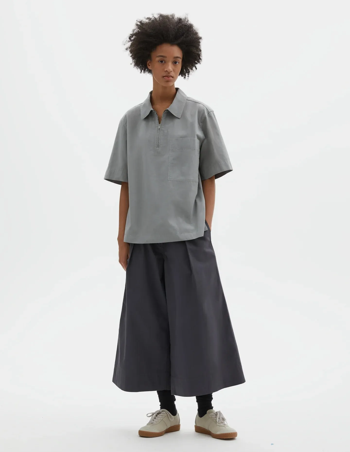COTTON HALF ZIP SHIRT - FOG sold by Ali Golden product image thumbnail 2