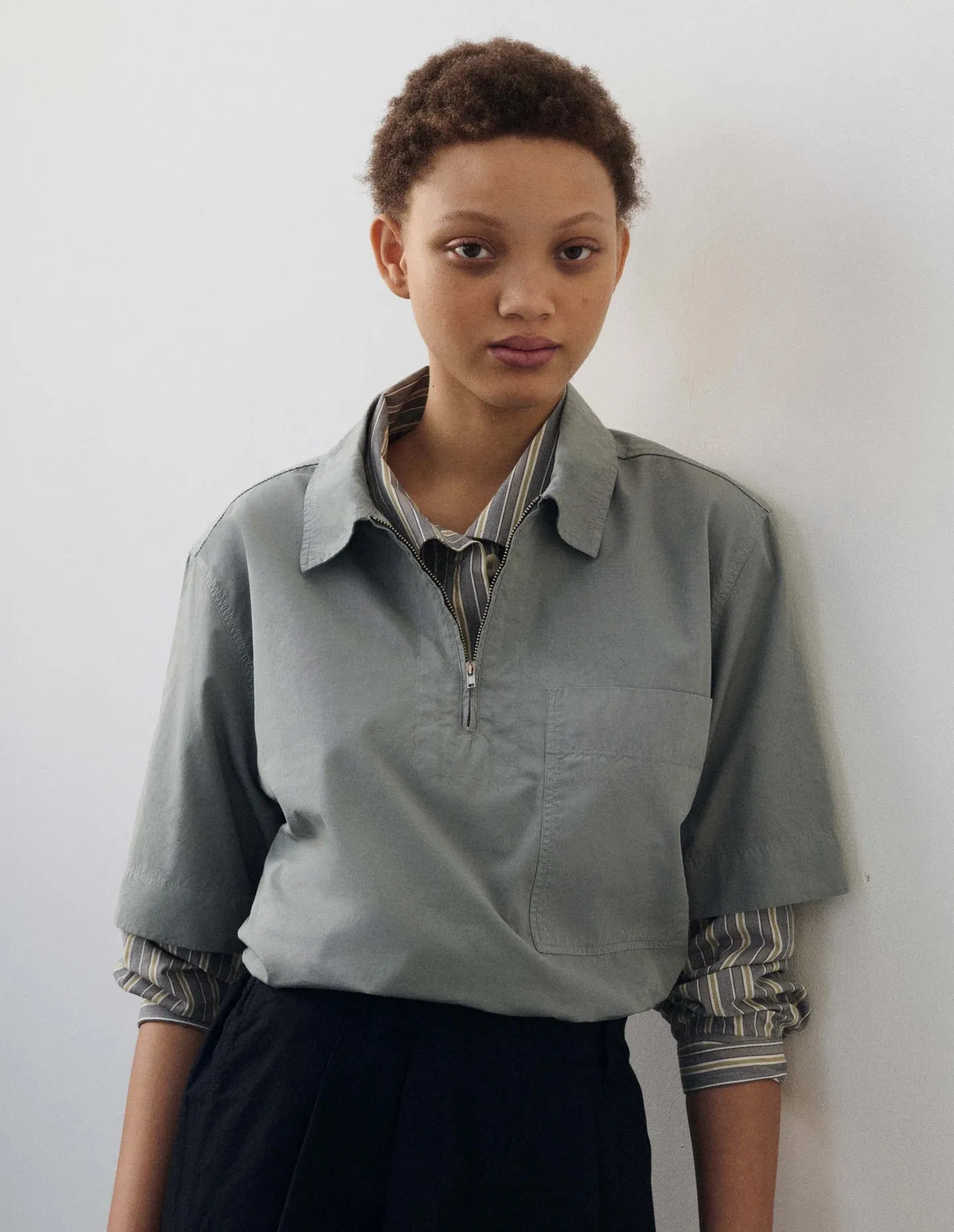 COTTON HALF ZIP SHIRT - FOG sold by Ali Golden product image thumbnail 5