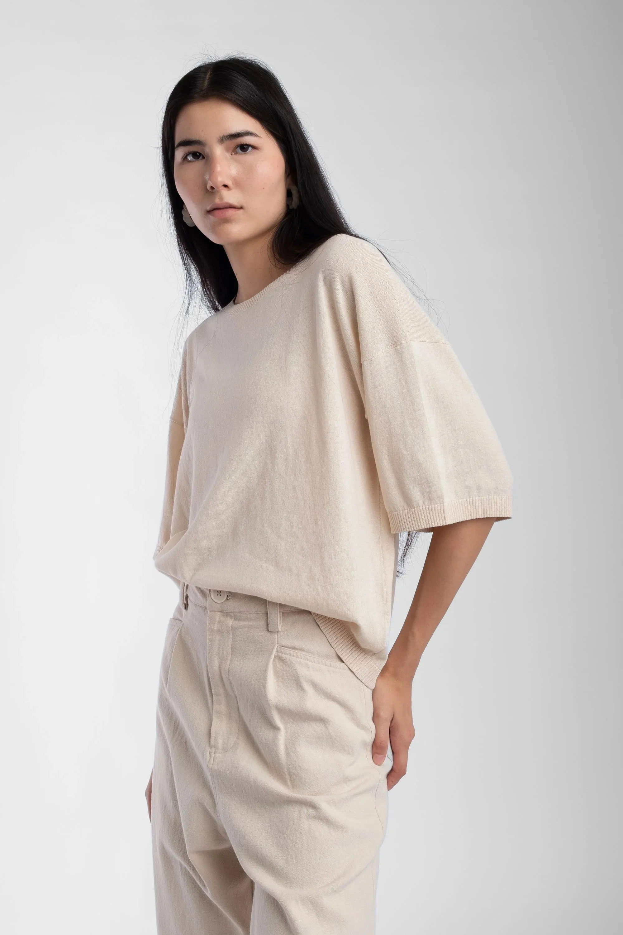 EXTRA FINE KNIT TEE - CREAM sold by Ali Golden product image thumbnail 3