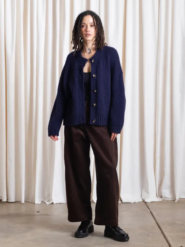 SAMPLE - MERINO CREW-NECK CARDIGAN - NAVY made by Ali Golden