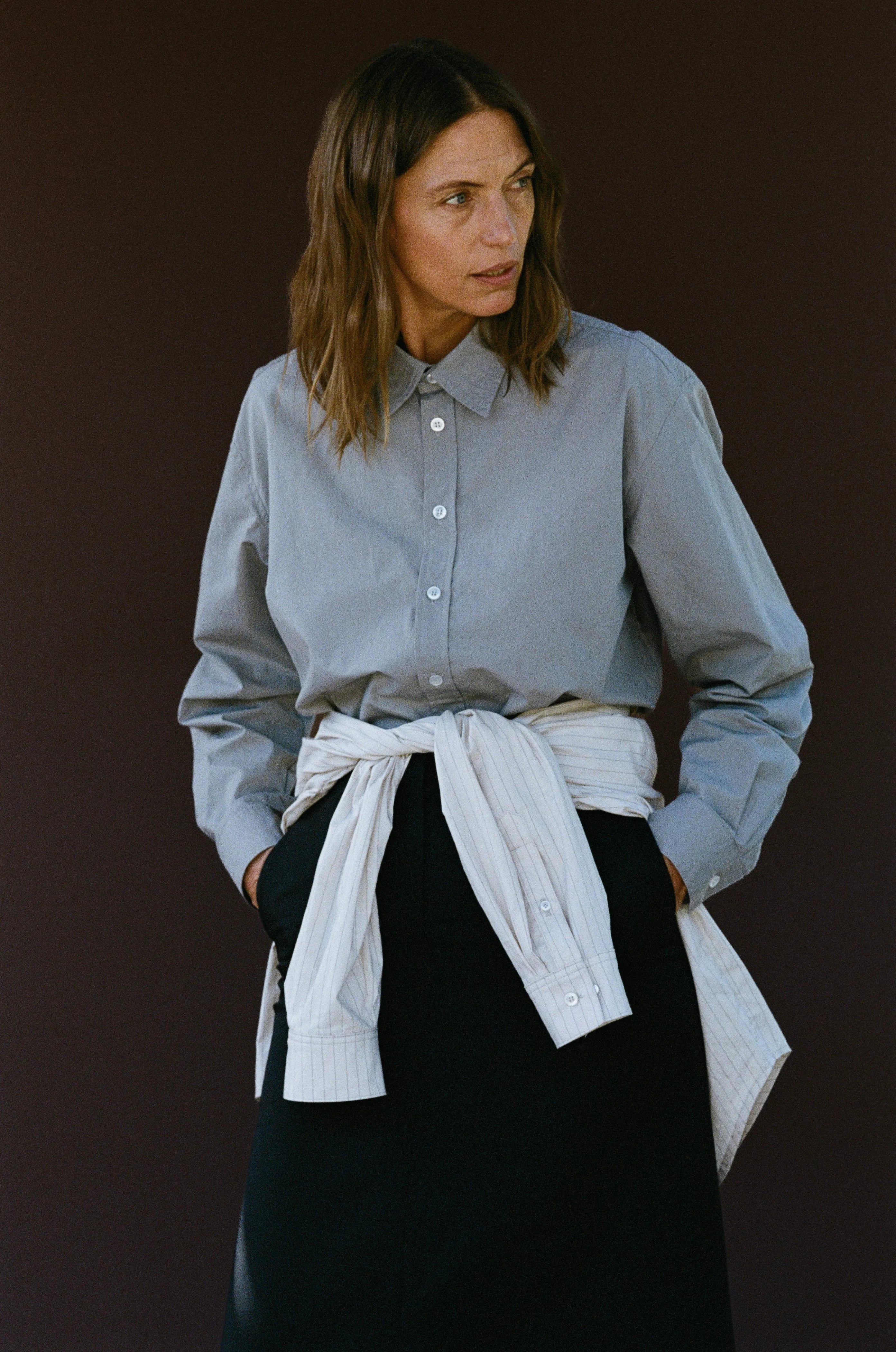 The Studio Shirt in Fog sold by Are Studio