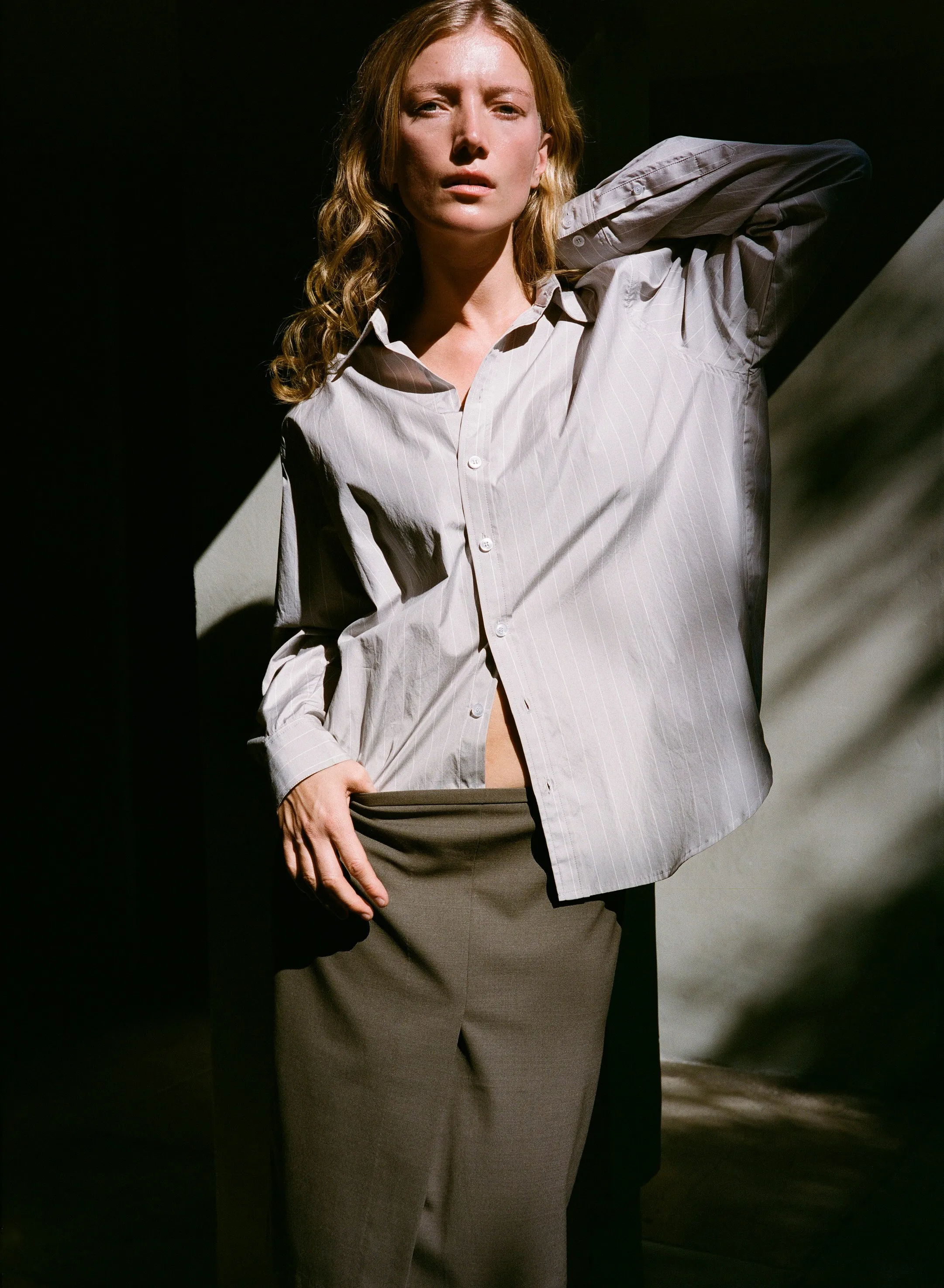 The Studio Shirt in Oyster Stripe sold by Are Studio