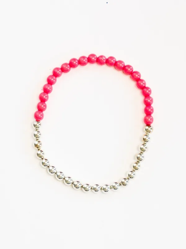 Perlen silver/wood necklace, neonpink made by Ina.seifart