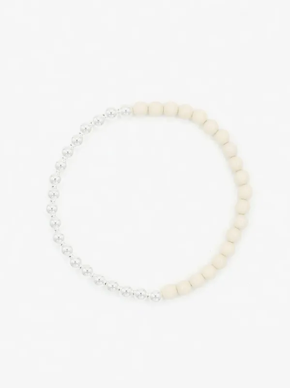 Perlen silver/wood necklace, opal made by Ina.seifart