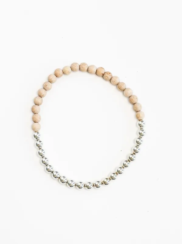 Perlen silver/wood necklace, natural made by Ina.seifart