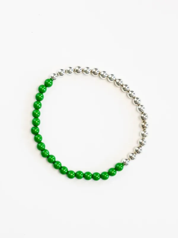 Perlen silver/wood necklace, green made by Ina.seifart