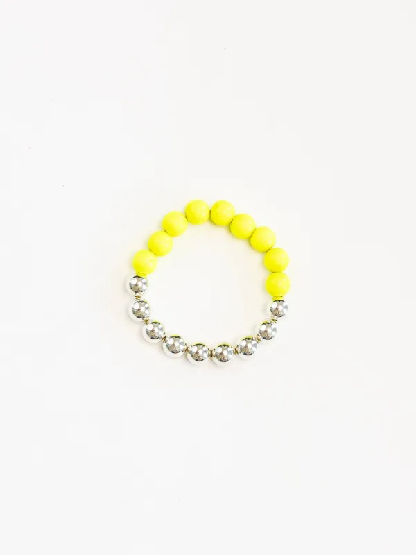 Perlen silver/wood bracelet, neonyellow made by Ina.seifart