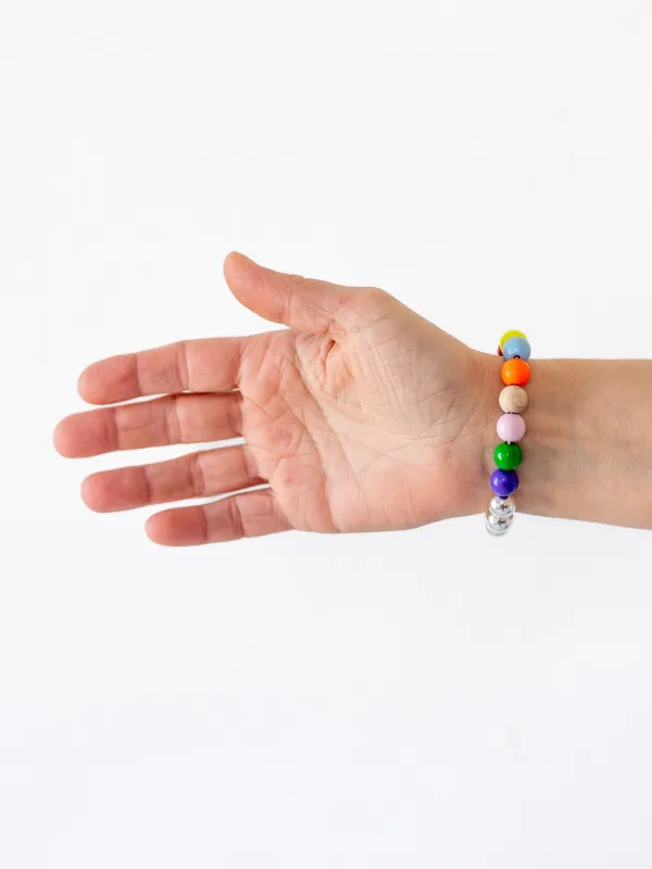 Perlen silver/wood bracelet, multimix made by Ina.seifart