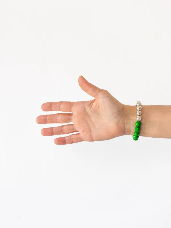 Perlen silver/wood bracelet, green made by Ina.seifart