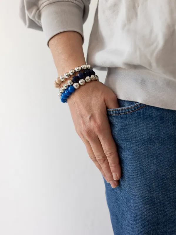 Perlen silver/wood bracelet, blue set made by Ina.seifart