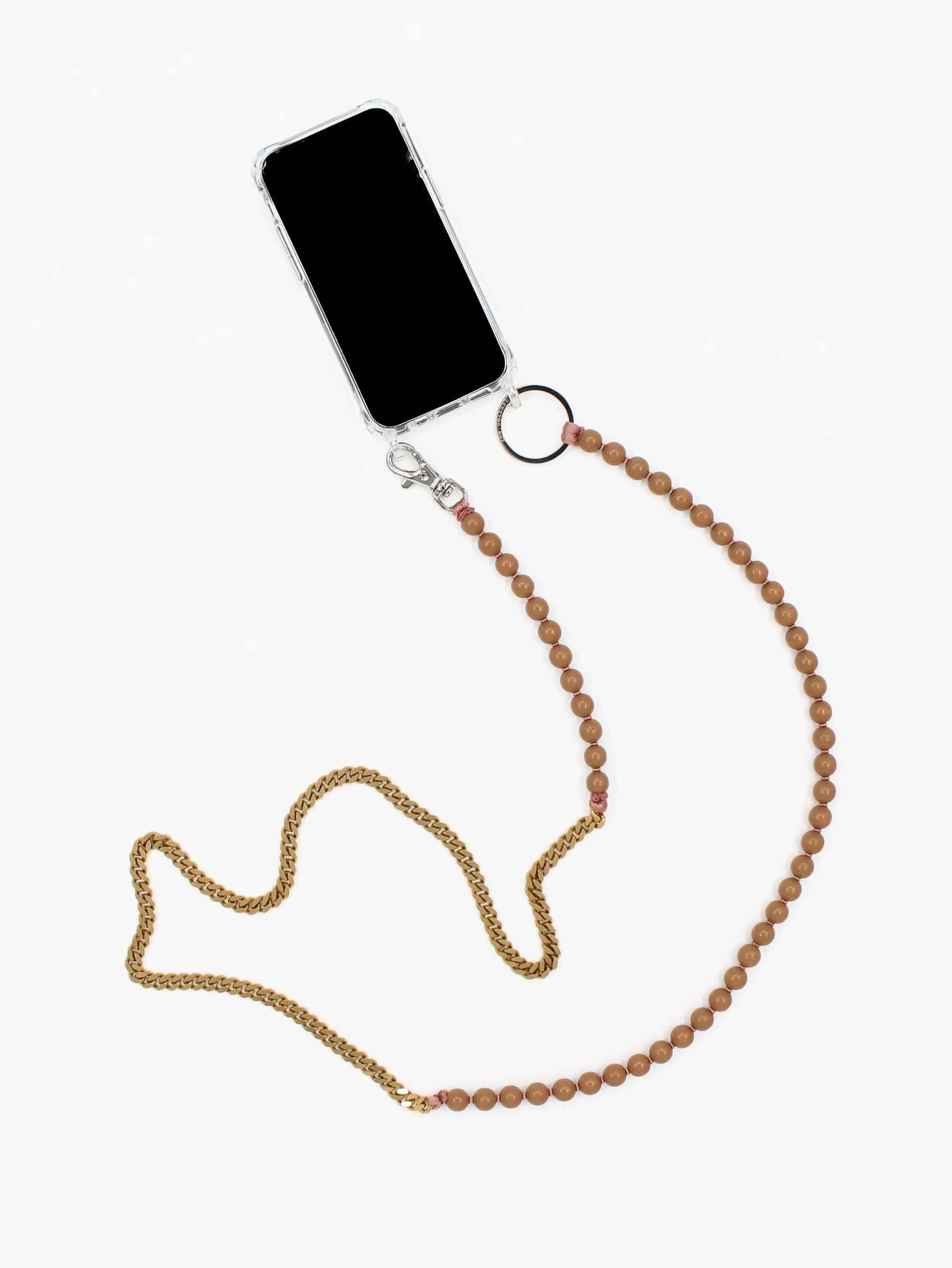 Perlenpanzerhandykette, mocca - brass sold by Ina.seifart