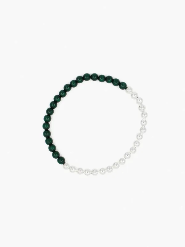 Perlen silver/wood necklace, darkgreen made by Ina.seifart