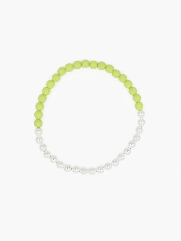 Perlen silver/wood necklace, lime made by Ina.seifart