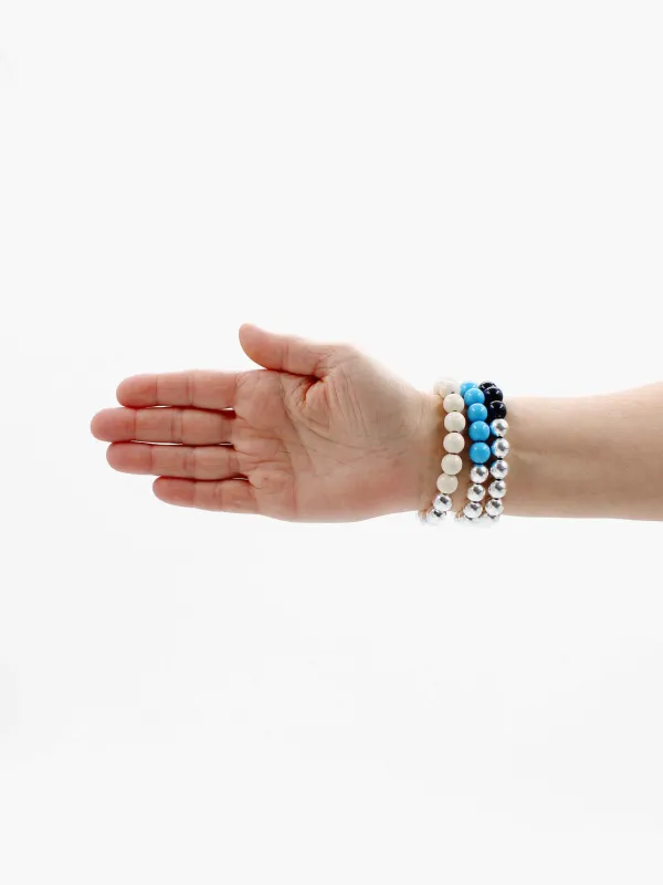 Perlen silver/wood bracelet, sky set made by Ina.seifart