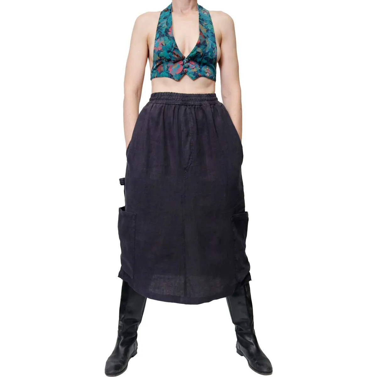 OOPS F.D.A Black Sesame Linen Work Skirt FINAL SALE sold by MEALS product image thumbnail 2