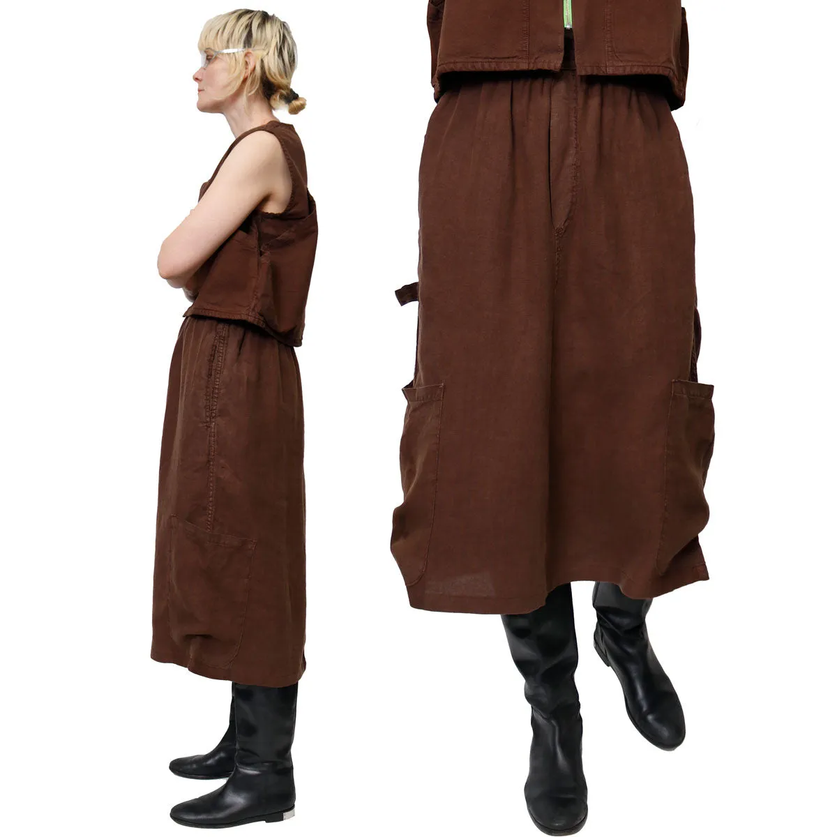 OOPS F.D.A Chocolate Linen Work Skirt FINAL SALE sold by MEALS product image thumbnail 3