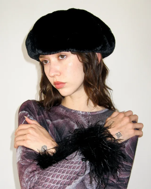 Faux Fur Beret in Black sold by CLYDE