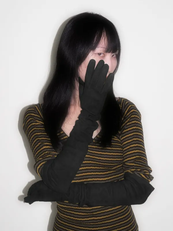 Moonlight Opera Gloves in Black Suede Lambskin sold by CLYDE