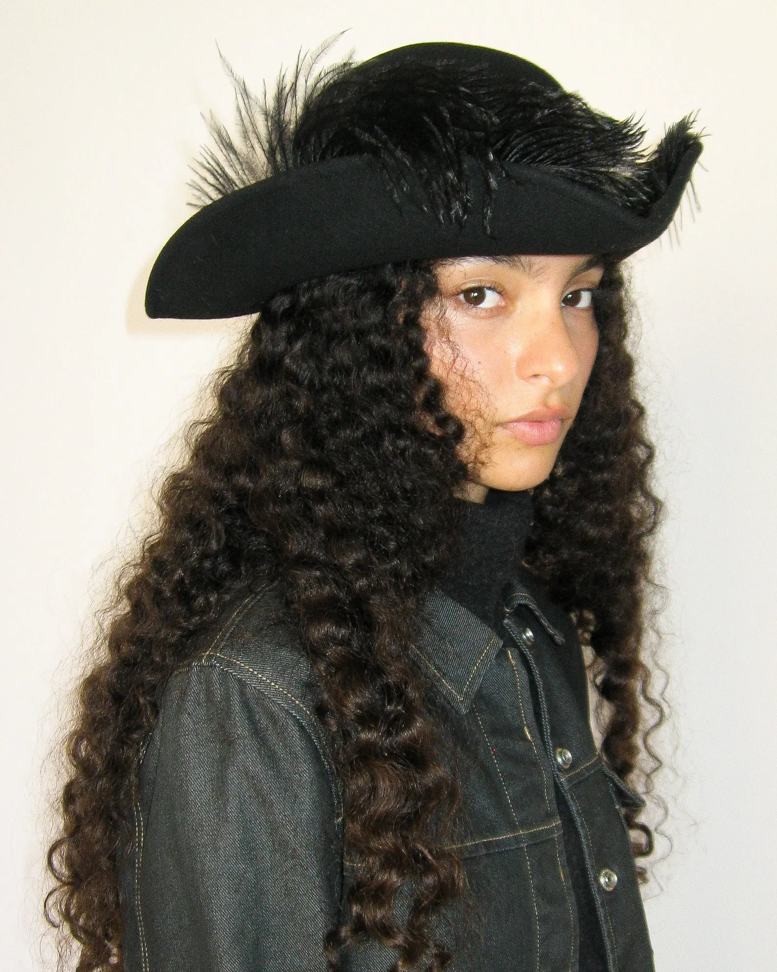 Plumed Tricorn Hat in Black Wool sold by CLYDE product image thumbnail 3