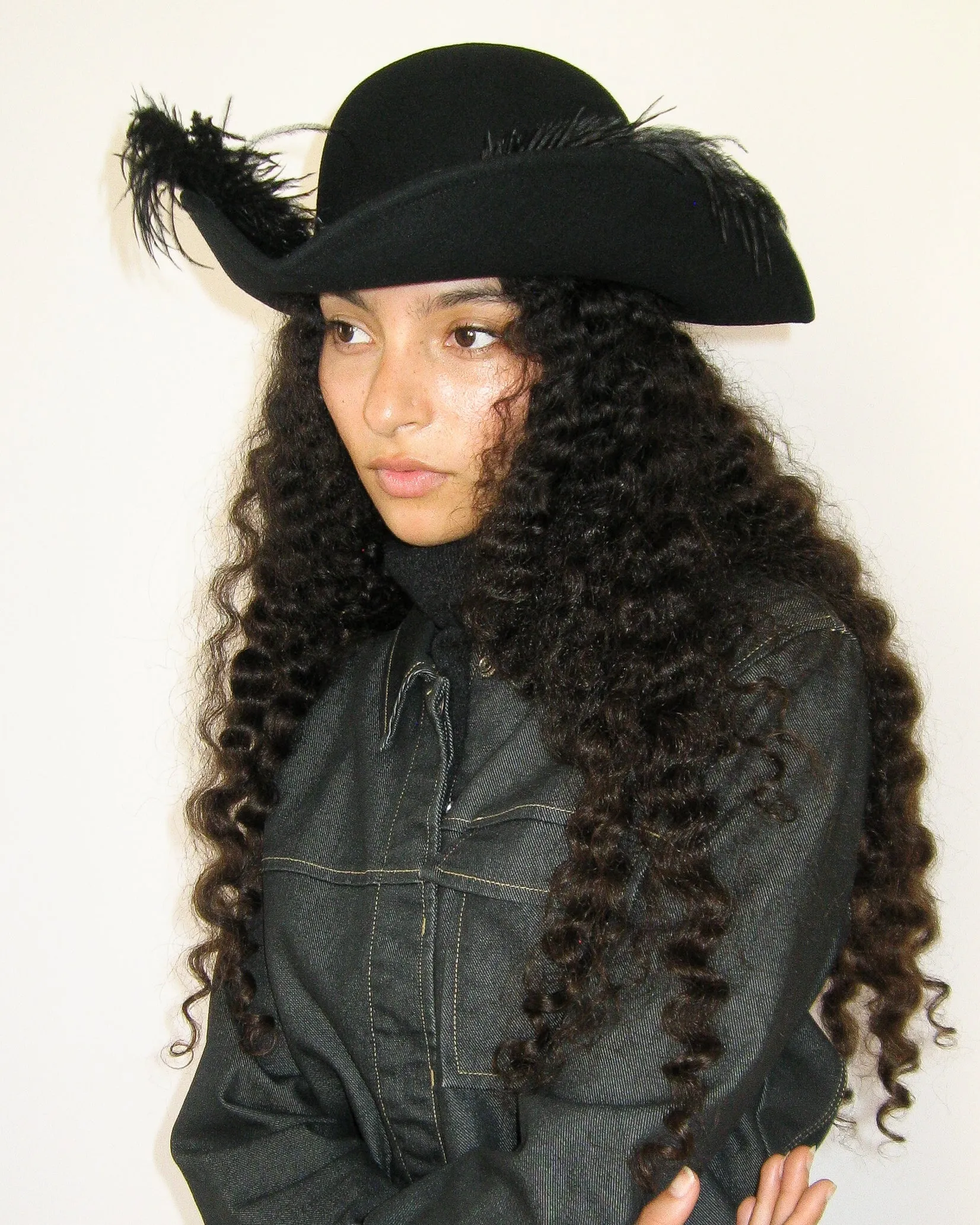 Plumed Tricorn Hat in Black Wool sold by CLYDE product image thumbnail 2