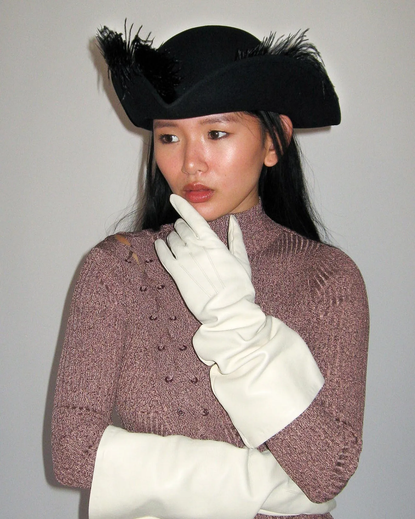 Plumed Tricorn Hat in Black Wool sold by CLYDE product image thumbnail 5