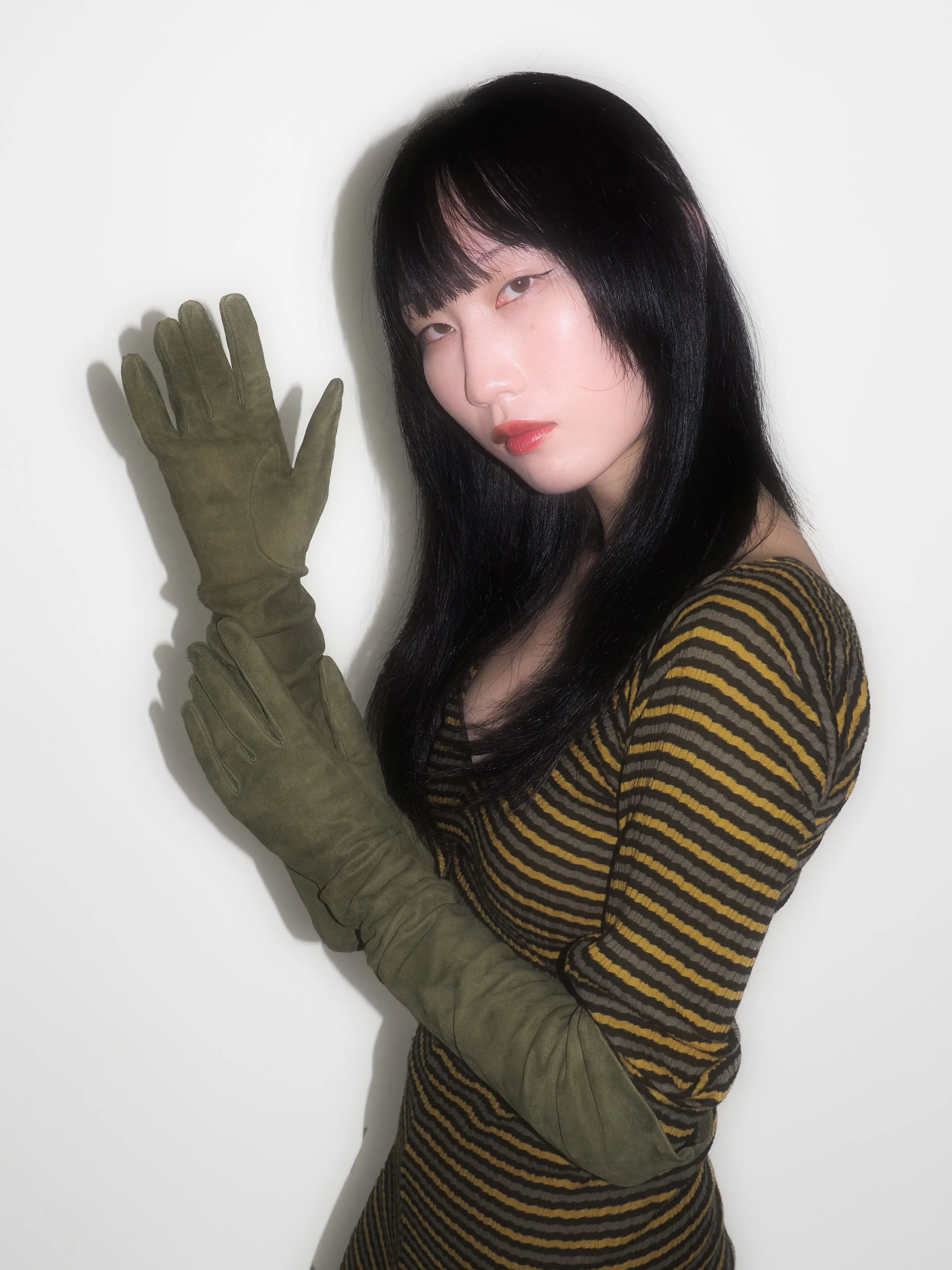 Moonlight Opera Gloves in Moss Suede Lambskin sold by CLYDE
