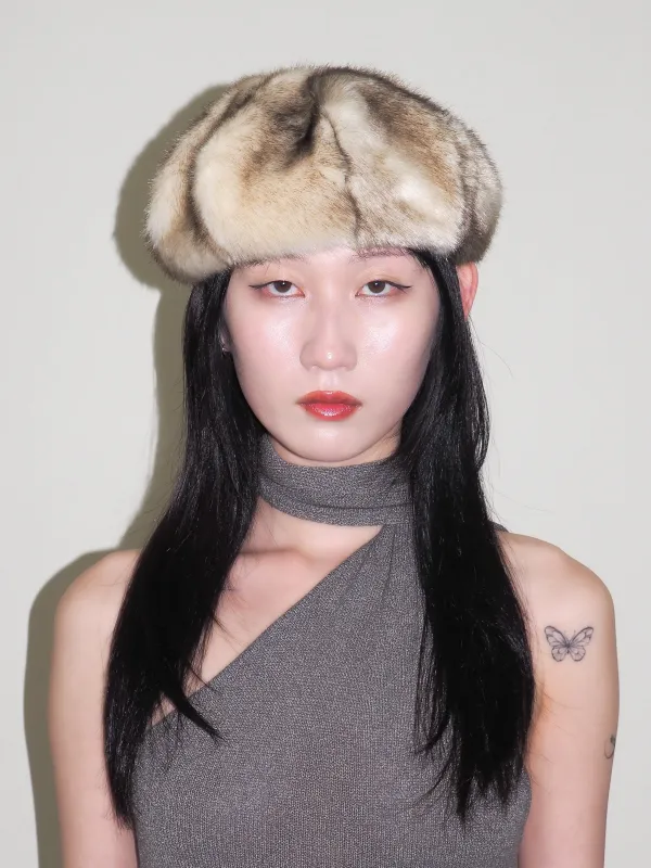 Faux Fur Beret in Cream Faux Chinchilla made by CLYDE
