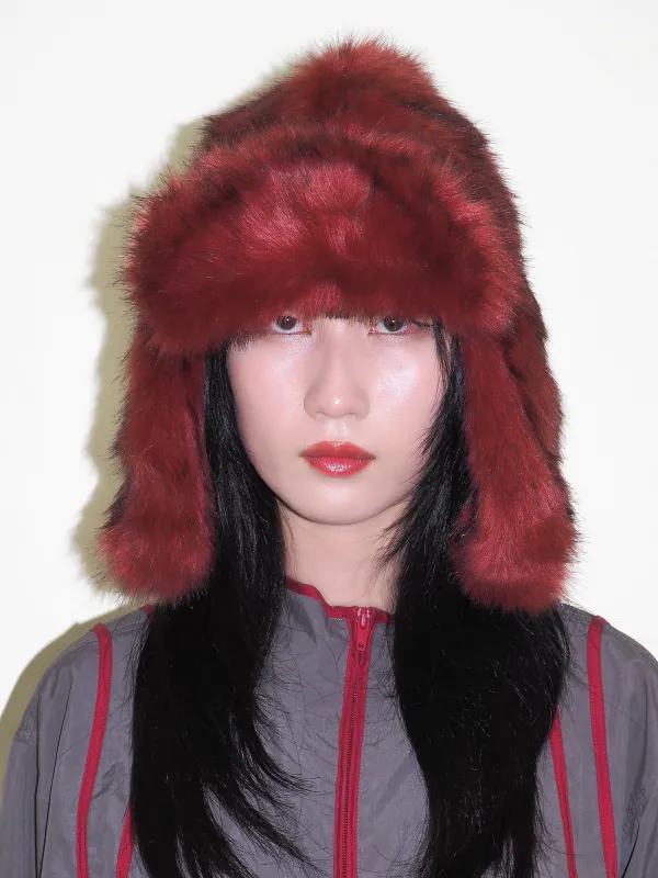 Frost Trapper Hat in Red Faux Fox made by CLYDE