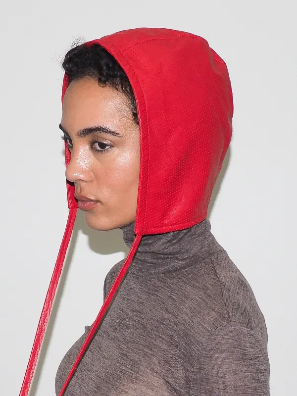 Volo Hat in Perforated Racer Red Lambskin sold by CLYDE